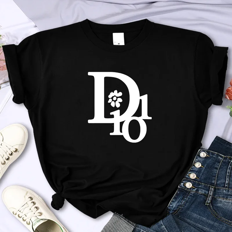 For Women's Luxury Brand Letter High-Quality Summer Printing T-shirt 100% Cotton Casual Oversized Y2k Personality Sleeve O-neck