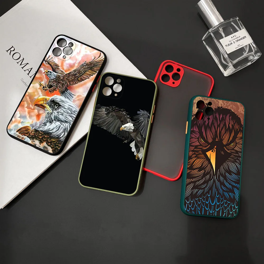 New Trend Black Soaring Eagle Phone Case For iPhone 16 15 14 11 12 13 Pro Max Mini X XR XS 7 8 Plus SE 16Pro Translucent Cover