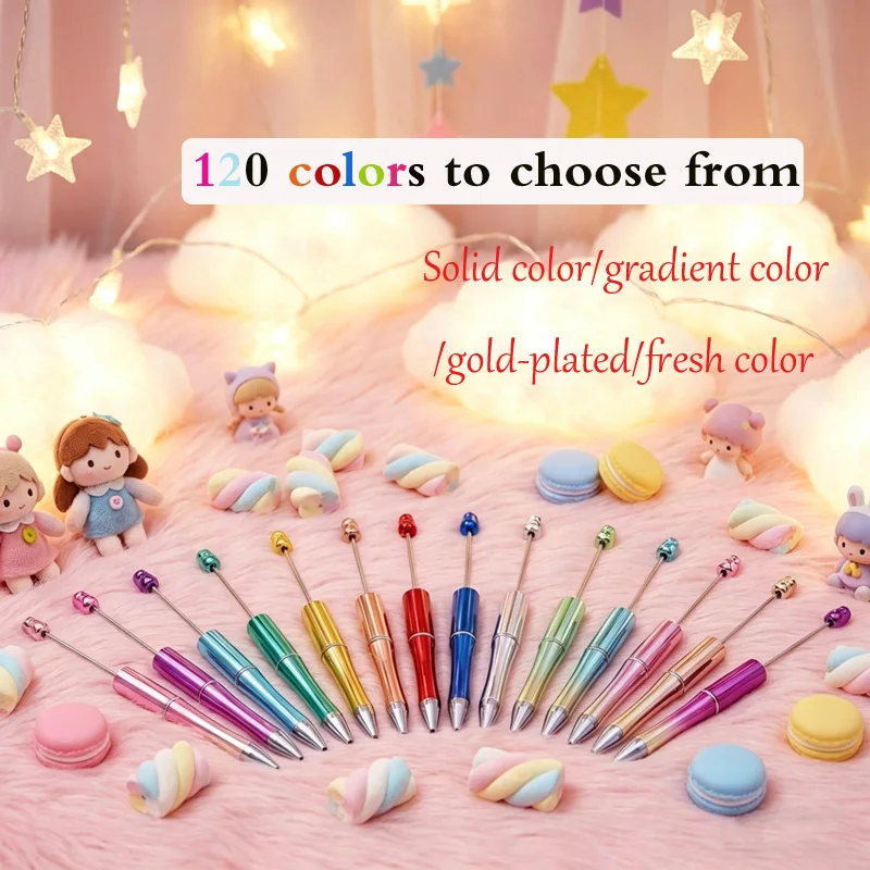 

100Pcs Creative Plastic Beaded Ballpoint Pen Handmade Beadable Pen DIY Craft Gift Pens for Student Office Supplies Wholesale
