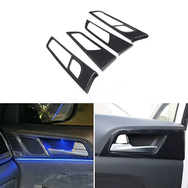 4pcs Carbon Fiber Texture Car ABS Interior Door Bowl Frame Accessories Trim For Hyundai Tucson 2015 2016 2017 2018 2019