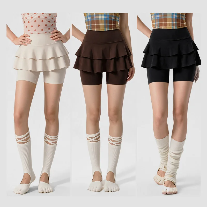High Waist Yoga Skirt Shorts with Gym Shorts Built-in Women's Faux Two-Piece Tiered Ruffle Hem Athletic Running Tennis Skorts