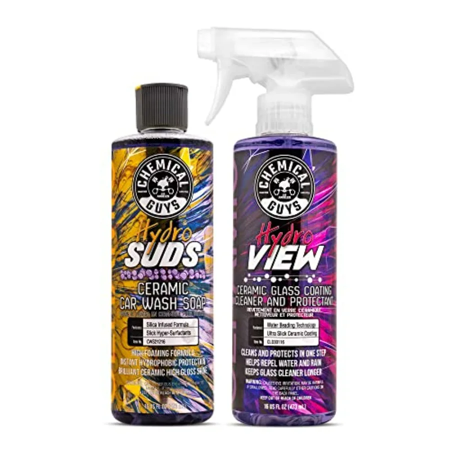 

Набор для мойки автомобилей HydroSuds Ceramic Car Wash Soap и HydroView Ceramic Glass Cleaner Coating, 2 бутылки по 16 унций для автодетейлинга
