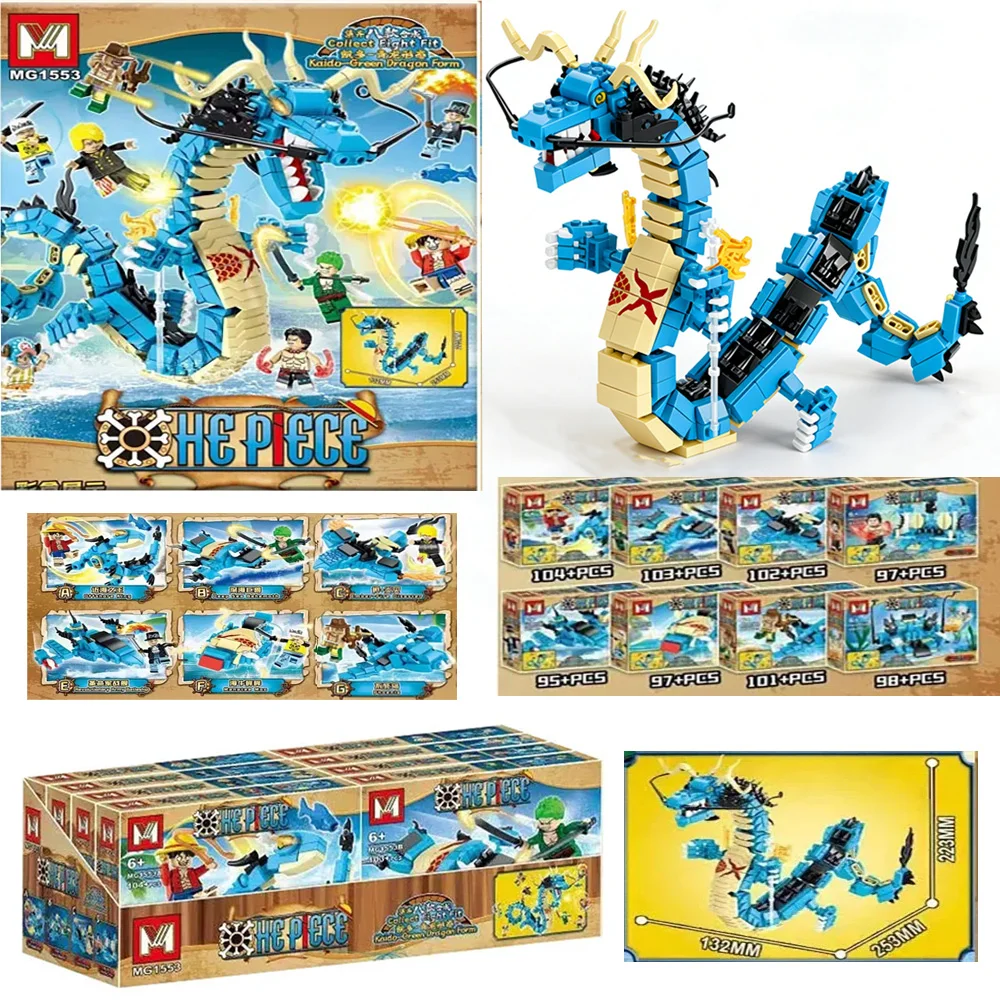 Blocs de construction MOC One Piece Kaido Dragon bleu, ensemble 8 en 1, briques en plastique, jouets de puzzle pour enfants, figurines, cadeaux pour garçons, collection, cadeau