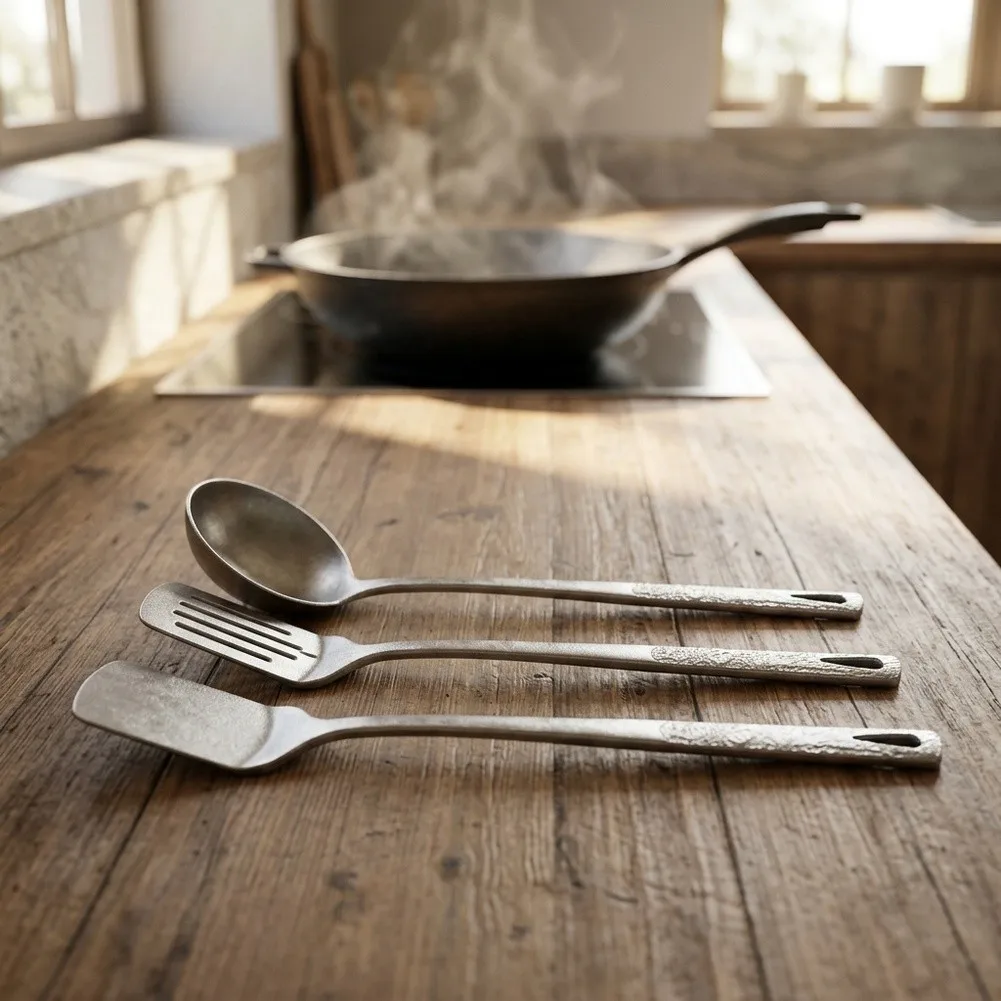 3PCS Titanium Kitchen Utensils Set Heat Resistant Spatula Ladle Turner= For Non-Stick Cookware Outdoor Camping 32*7*7