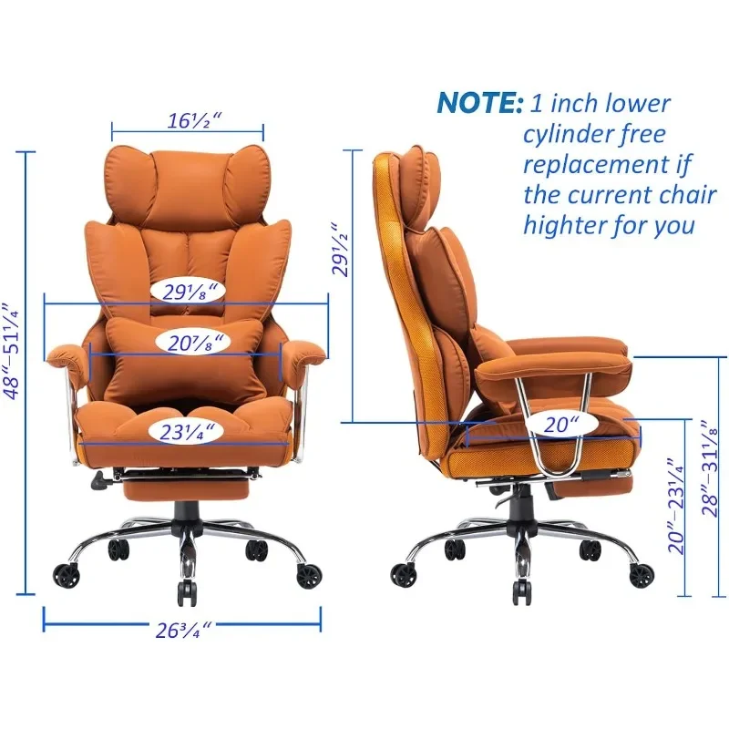 Desk Office Chair 400LBS, Big and Tall Office Chair, PU Leather Computer Chair, Executive Office Chair with Leg Rest and Lumbar