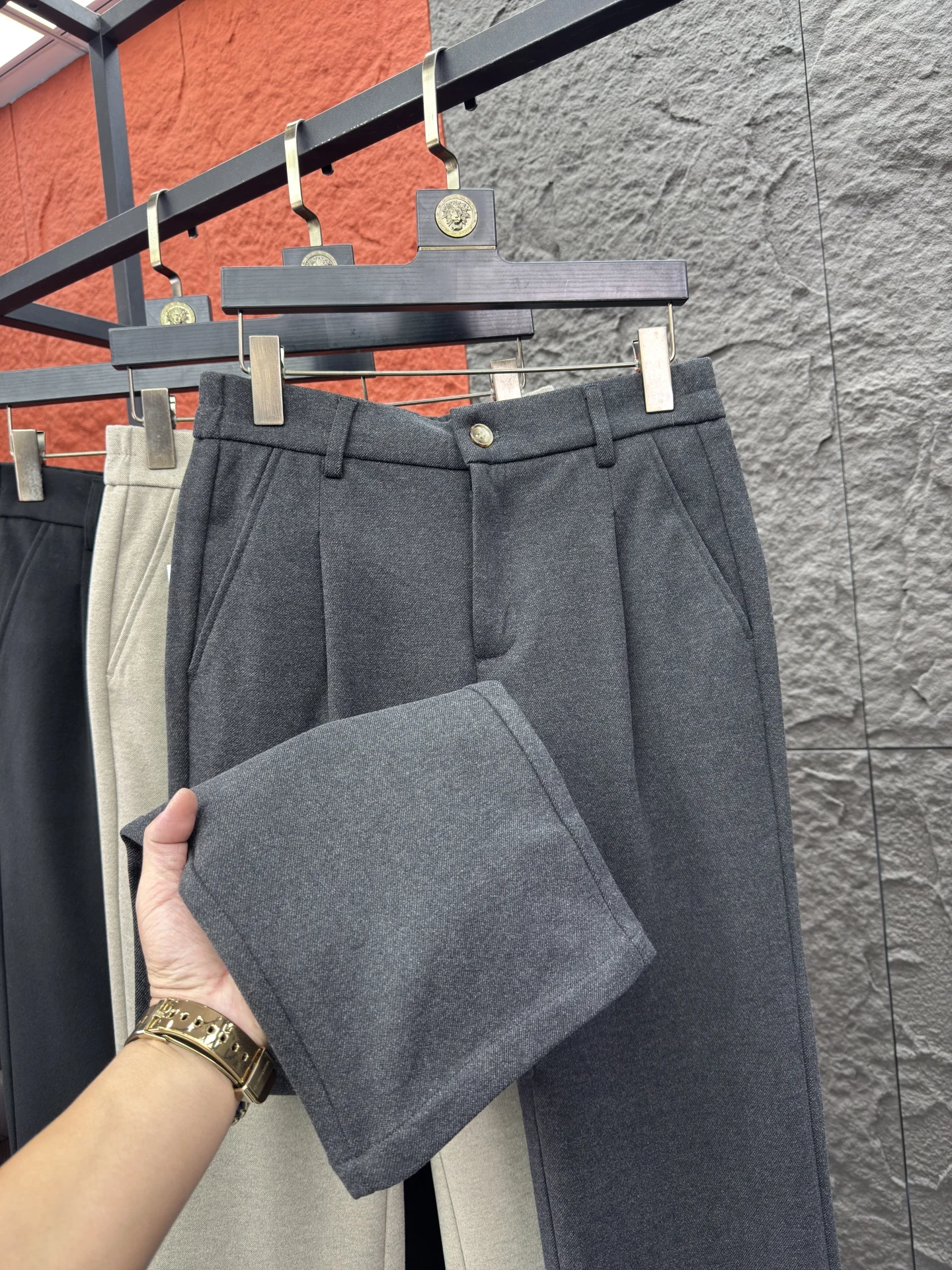 

Thiened Straight Leg Casual Pants Men's Warm Fce Lined Trousers Autumn Winter Pure Color Pampa& Brand Polyester Cotto...