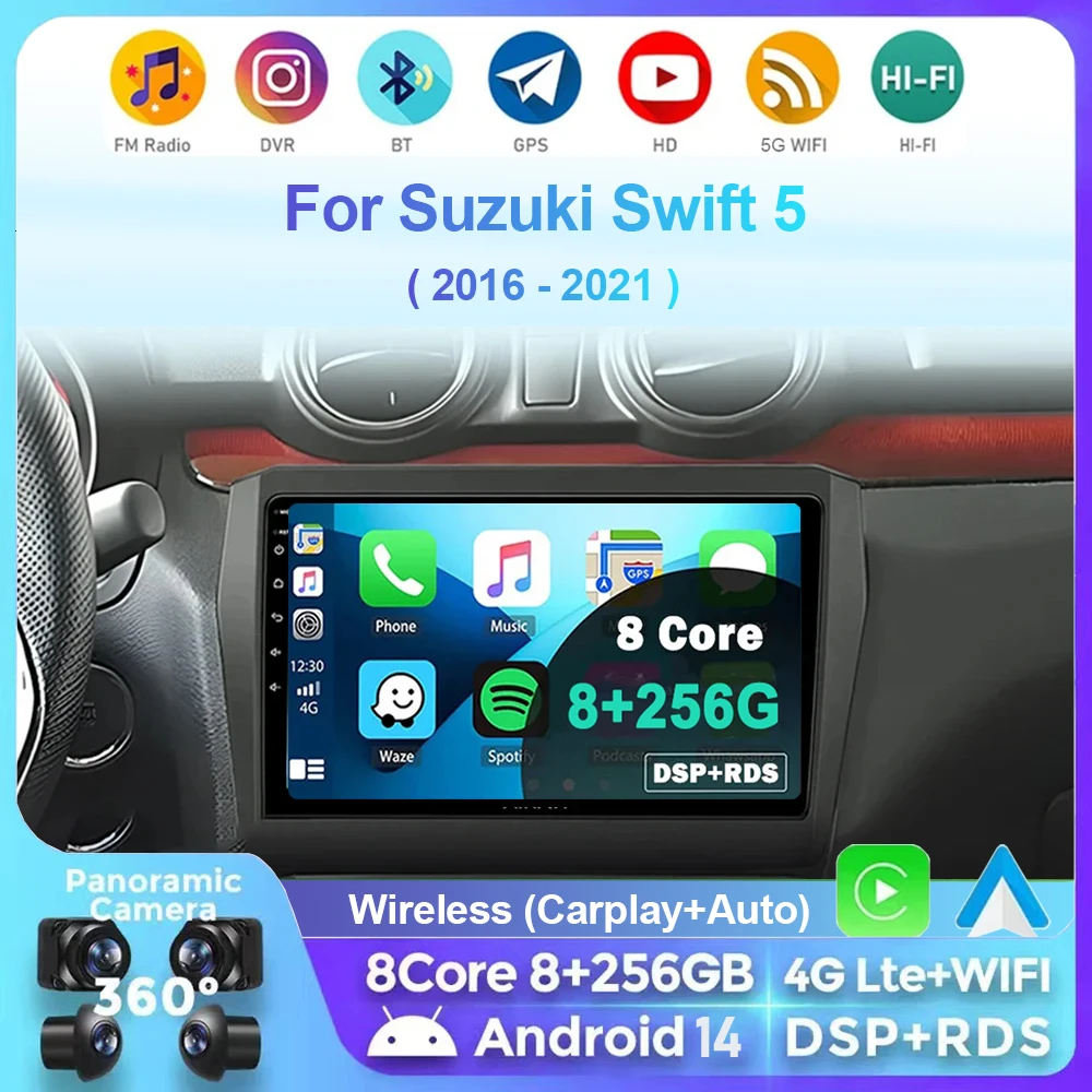 Android 14 For Suzuki Swift 5 2016 - 2021 Car Radio Head Unit Auto BT Stereo Multimedia Video Monitor GPS Navigation WIFI 4G DSP