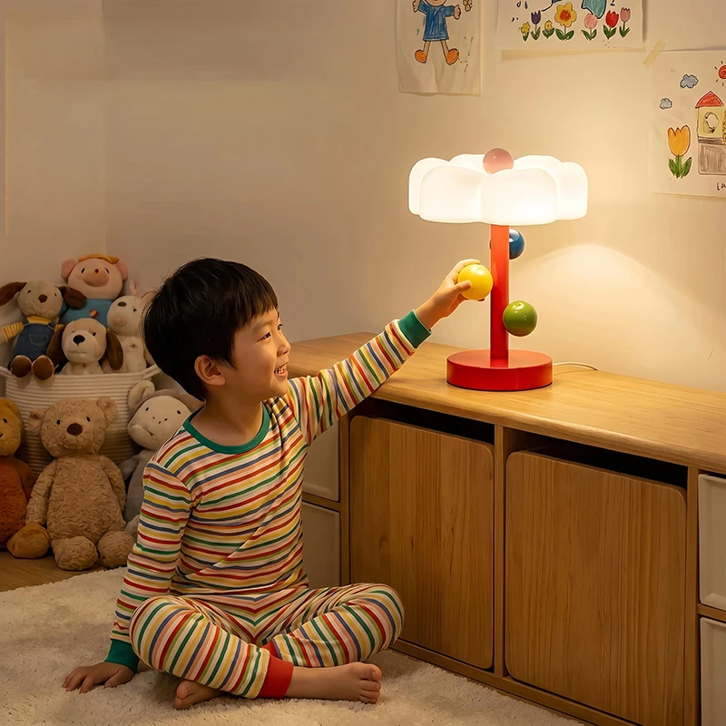 Children's Room Flower Table Lamps Colorful Memphis Color Ball Petal Lamp LED Warm Baby Room Girl Bedroom Bedside Table Lights