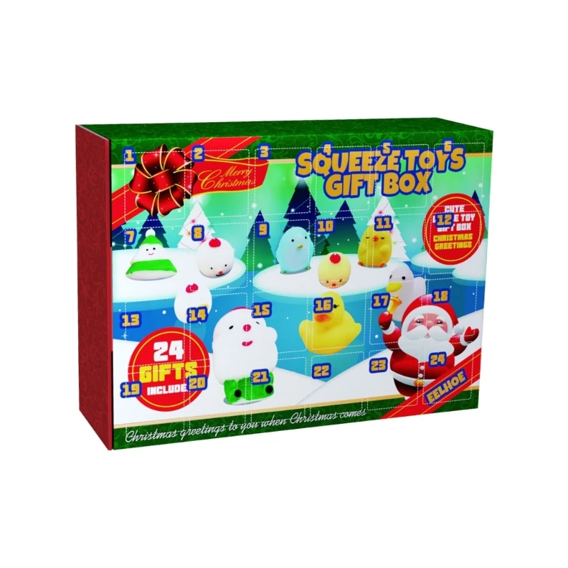 

24Pcs Christmas Count Down Toy Suprising Giftbox Holiday Figurine TPR Squeeze Children Stocking Stuffer Party Props