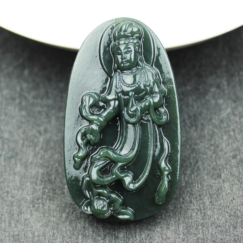 

Нефритовый кулон Hetian Men с изображением зеленого Гуаньинь Бодхисаттвы