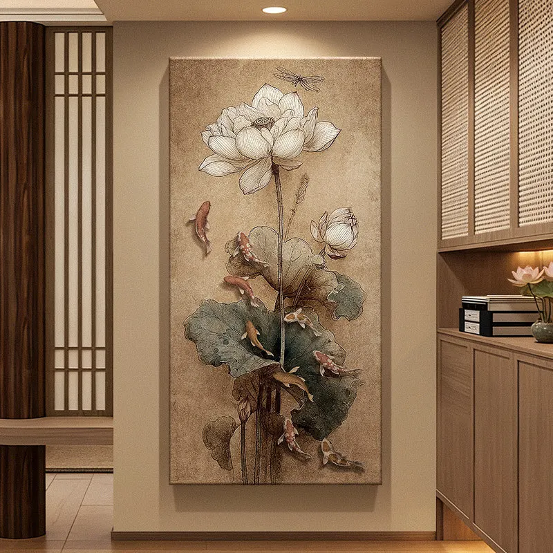 Song Dynasty Nine Fish Picture Entrance Decoration Painting Corridor Hanging Painting Lotus Tea Room Entrance Led Wall Light