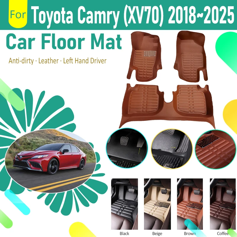 Car Floor Mats For Toyota Camry XV70 Daihatsu Altis 2018~2025 Leather Pads Foot Cover Left Hand Driver Auto Interior Accessories