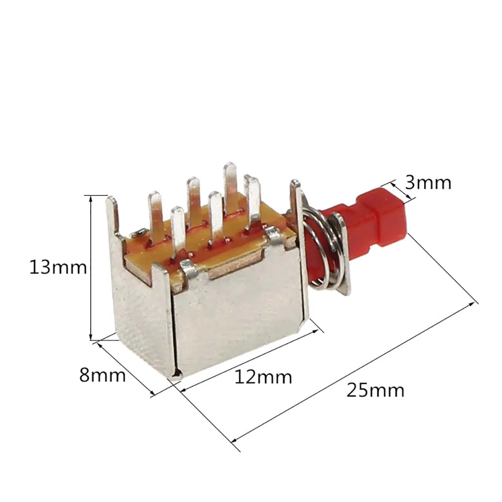 PS-22F03 Right Angle PCB Latching Push Button Switch with Cap DPDT Double Pole Self/No-Locking Key Power Switches 6Pin A03