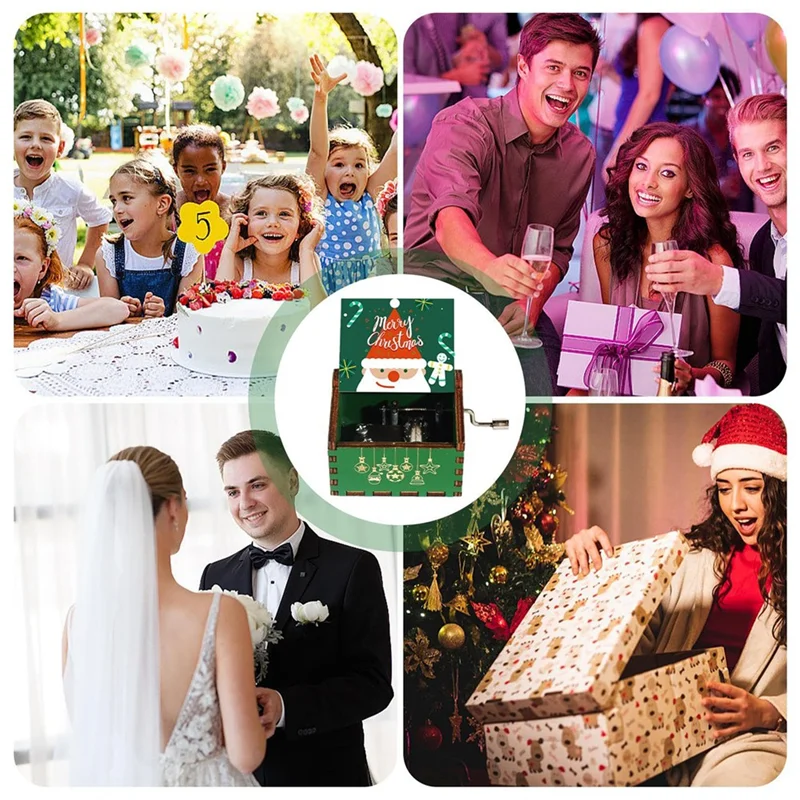 GOOD-Christmas Hand Crank Music Box - Vintage Christmas Music Box, Home Decoration Small Music Box, Family Gift