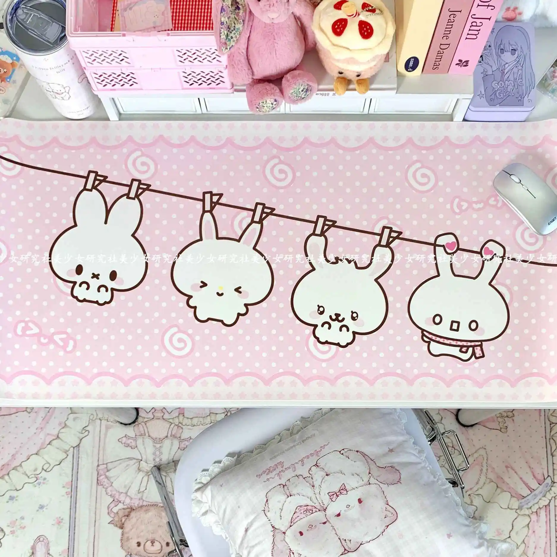 Cute Cartoon Pink Extra large Size Leather Mouse Pad Y2k Lovely Girl Rabbit Faux Leather Bottom Pad Anti slip Computer Mousepad