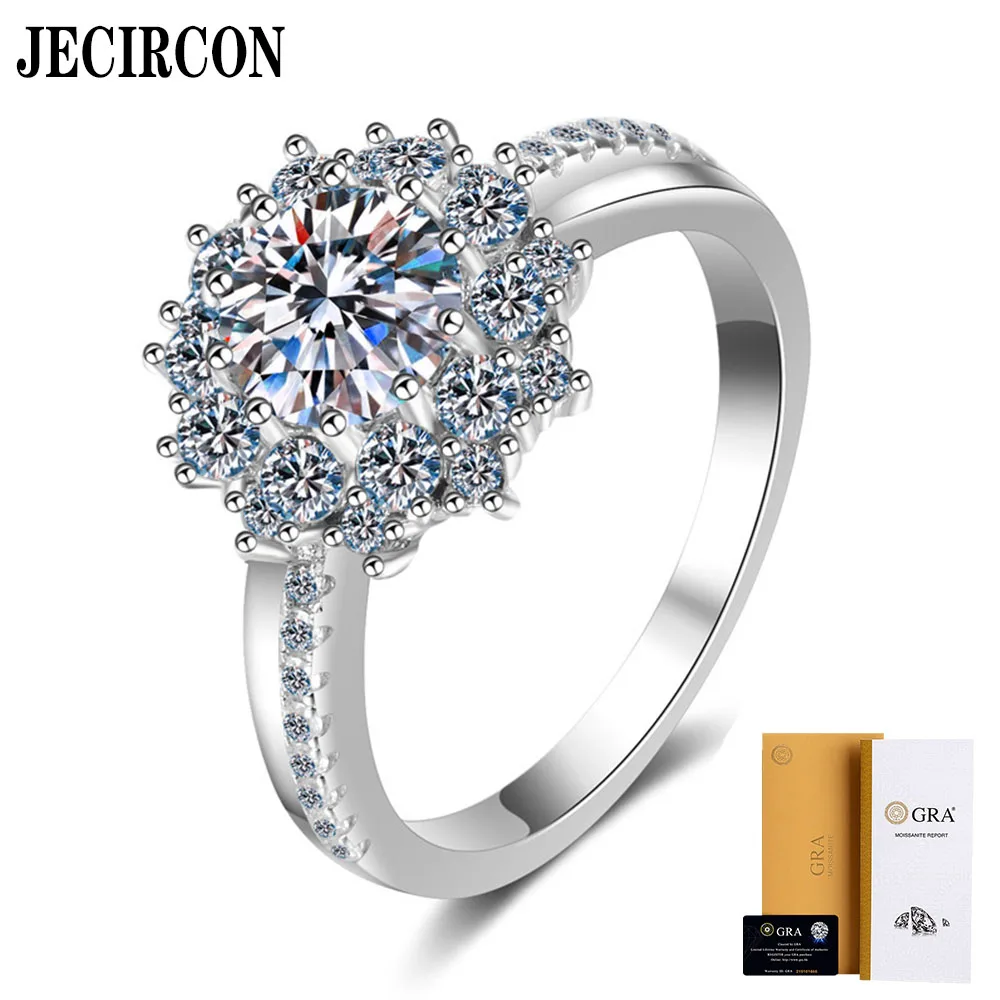 

JECIRCON S925 Sterling Silver Moissanite 1 Carat Ring for Women Luxury Sunflower Wedding Band Fashionable Versatile Fine Jewelry