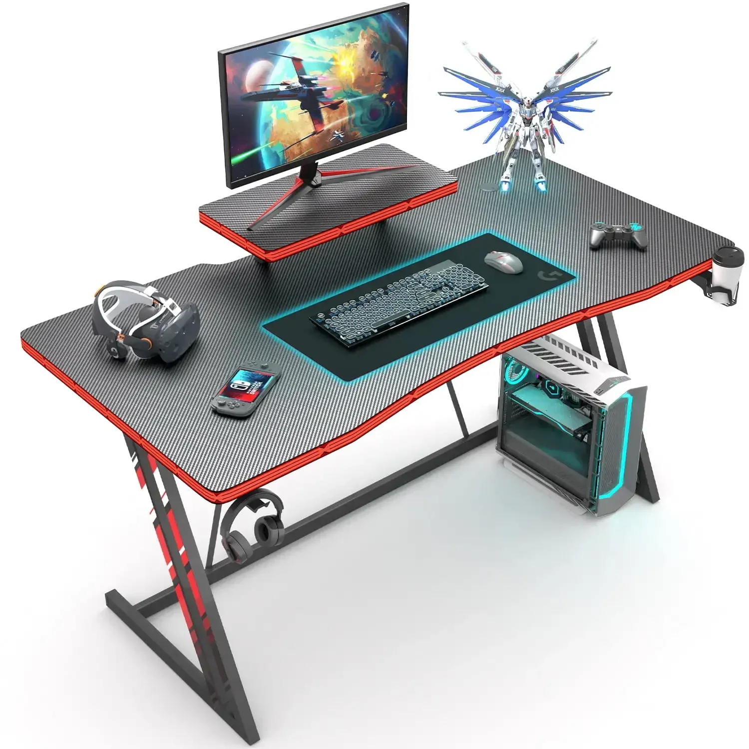 

47 inch Gaming Desk Computer Desk with Monitor Stand and Cup Holder, Black