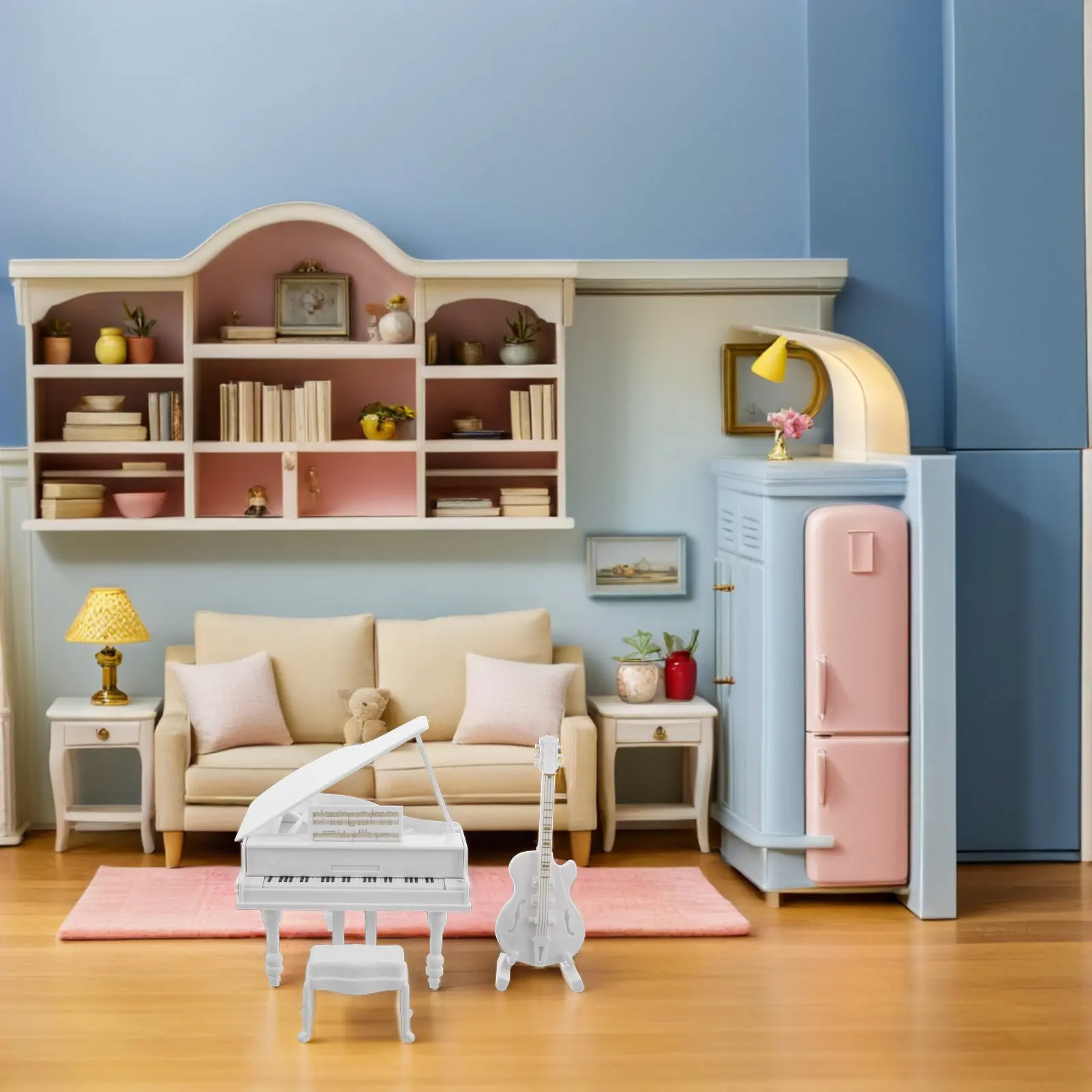 

3Pcs Tiny Piano for Dollhouse Miniature Furniture Realistic Design Sturdy Structure Mini Music Instrument for Table Desk