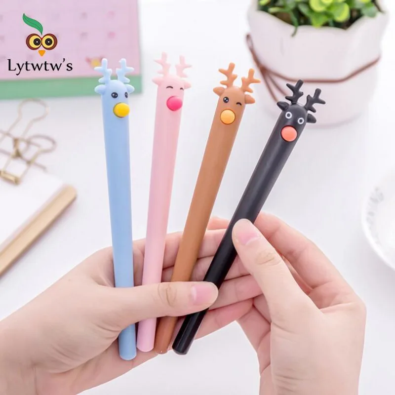 1 Piece Lytwtw's Stationery Cute Kawaii Fawn Elk Pen Novel Creative School Supplies Office Gel Pen Christmas Handle lovely