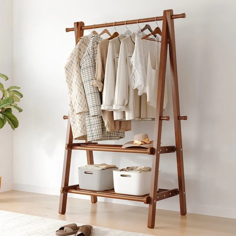Hanger Solid wood coat rack Indoor floor hanger Vertical hanger Foldable beech drying rack Bedroom vertical
