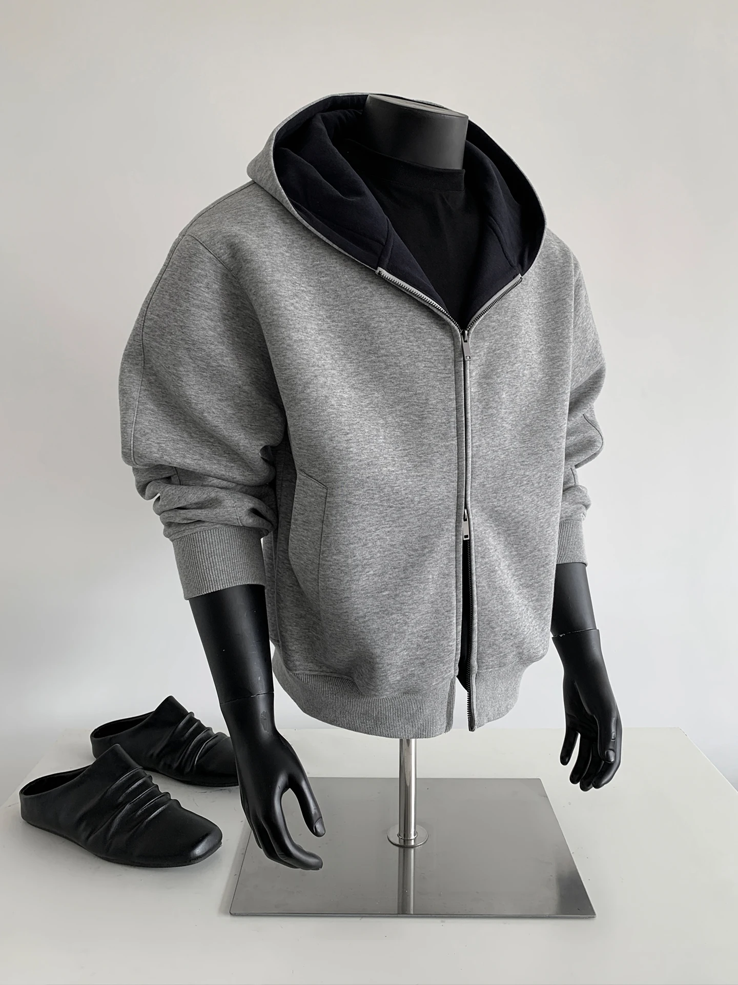 

Men's Loose Fit Hoodie 400G Double Zipper Color Blo Heavyweight Hardwearing Open Cardigan Sle ort Sve Long Sve