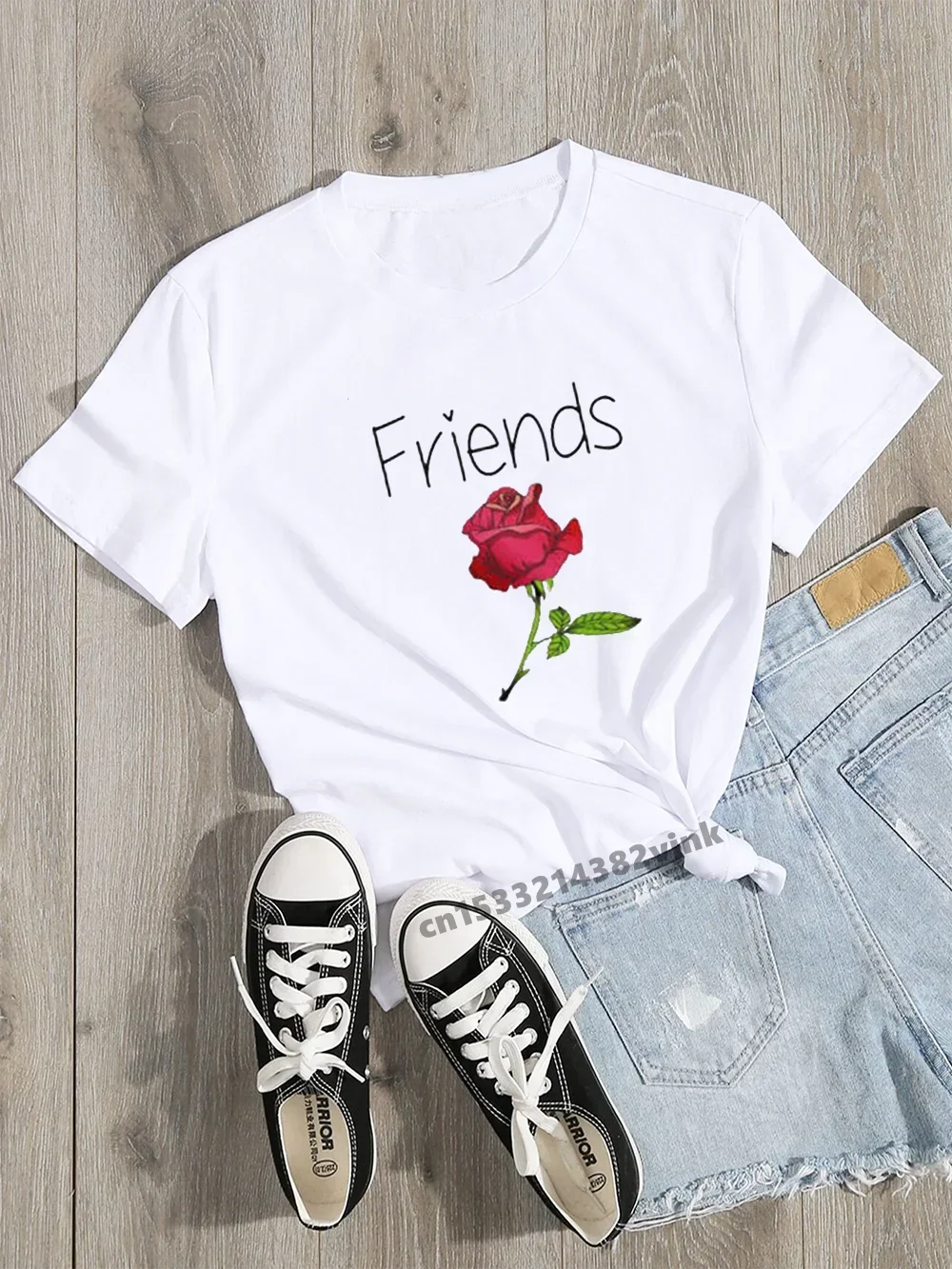 Kawaii Rose Best Friends Print BFF Long Distance Going Away College gift 2024 Summer Cotton Tops Women clothing y2k clothes 2024