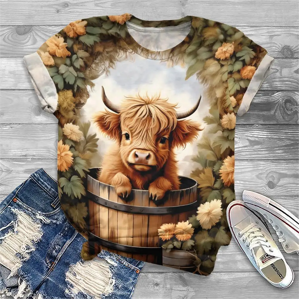 Summer Cow Animal 3D Print T-shirts Women Streetwear Harajuku Casual Fashion Y2k Short Sleeve T Shirt O-neck Tees Tops Clothing