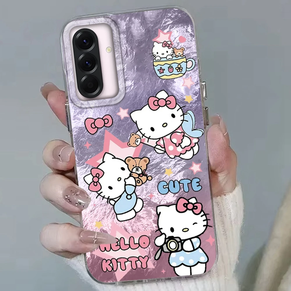 Casing Kartun Kucing Perempuan untuk Samsung Galaxy A16 A56 A17 A26 A36 A06 A07 A55 A35 A25 A54 S24 S25 Ultra S22 S23 FE Sampul Funda