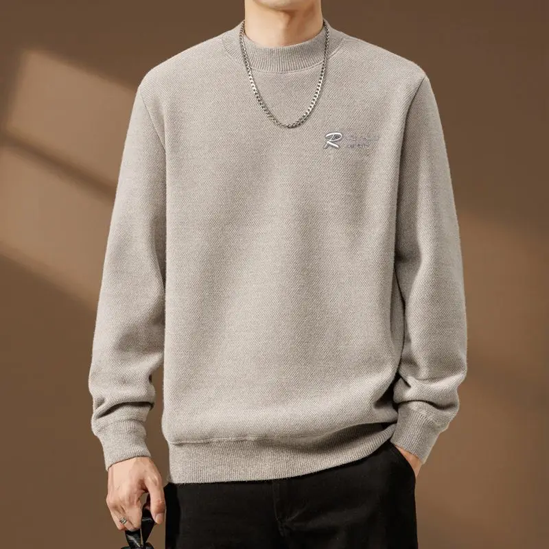 

Knitted Sweaters for Men Thickened Vintage All-in-one Velvet Half Turtleneck Knitwear Pullover Korean Woolen Bottoming Sweater