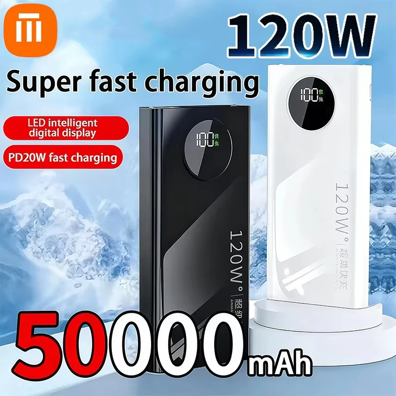 

50000 мАч Power Bank высокой емкости 120 Вт Быстрая зарядка Powerbank Портативное зарядное устройство для iPhone Xiaomi Samsung Huawei2025 Новый