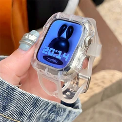 Fashion Clear Silicone Strap for Apple Watch Band 42mm 40 41 38 44 45mm Transparent Case + Band for iWatch Series 8 7 6 SE 5 4 3