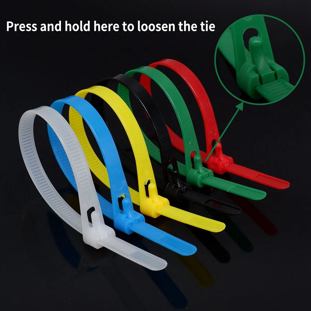 100 PCS Reusable Plastic Nylon Cable Ties Detachable Zipper Cable Ties Binding Straps Black White Red Yellow Green Garden Tie - Image 2
