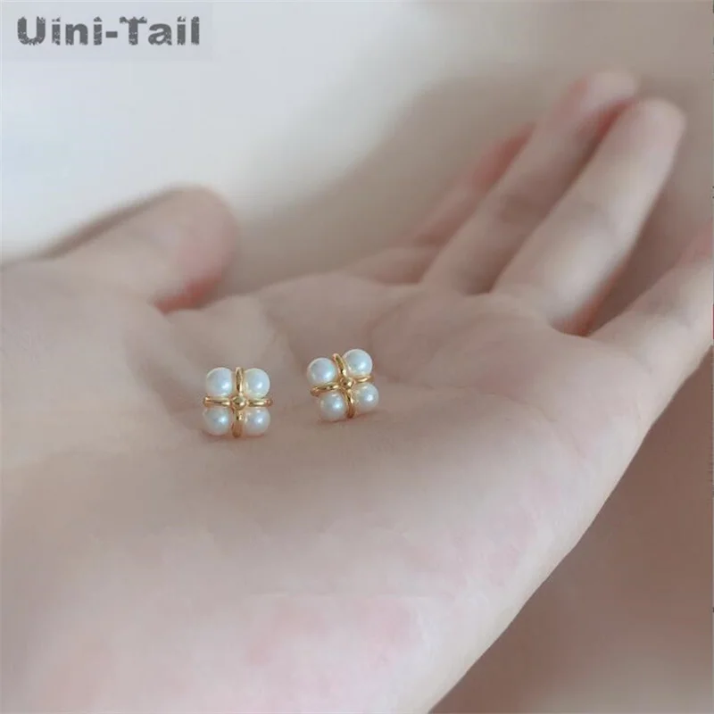 Uini-Tail hot selling new 925 Tibetan silver pearl square earrings fashion trend sweet and romantic high-end pearl earrings