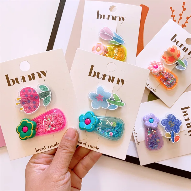 New 2Pcs/Set Printing Flower Hair Clips For Kids Girls Cute Hairpins Baby Floral Hairclip Shiny BB Clips Hair Accessories