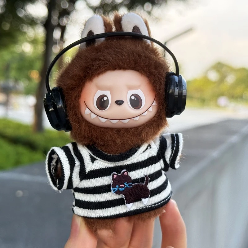 For Mini Labubu 4.0 The Monsters Pin for Love Series Striped T-shirt Earphones for Labubu Clothing Accessories