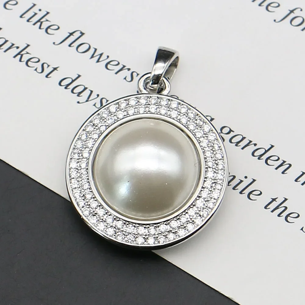 Handmade Exquisite Luxurious Necklace Earring Accessories White Round Imitation Pearl Shell Beads Inlaid Glass Crystal Pendants
