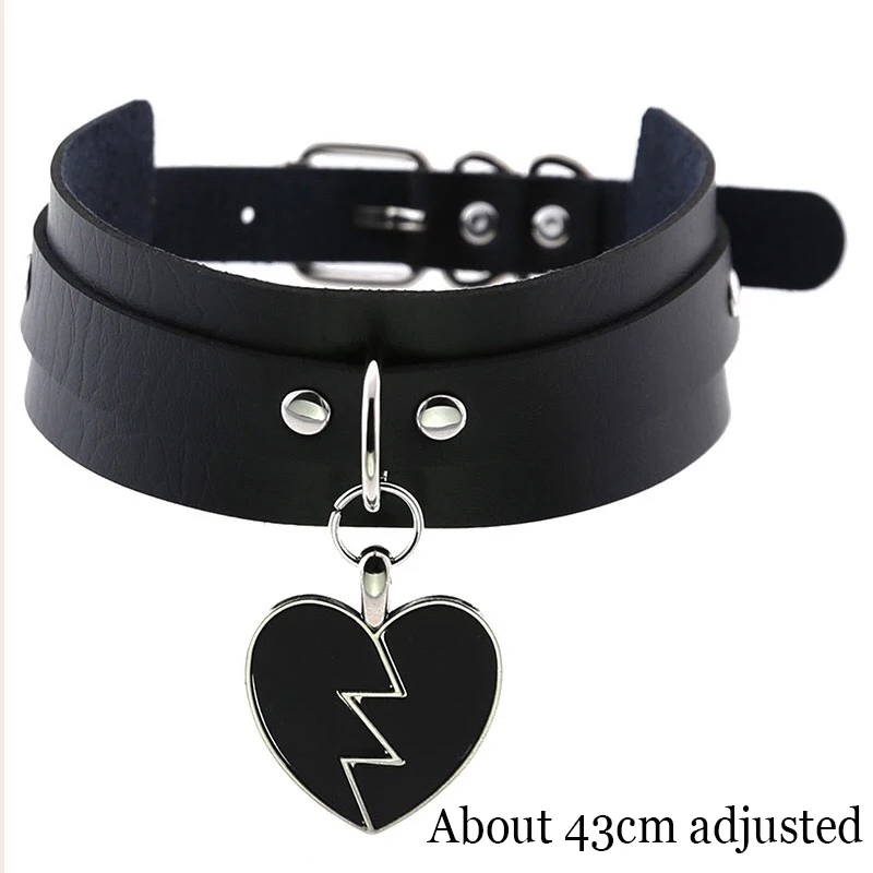 Frau Schwarz Punk Choker Kragen Halskette Sexy PU Leder Herz Lock Schlüssel Spike Chocker Gothic Cosplay Zubehör Partei Schmuck