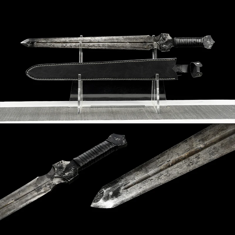 Tactical Fantasy Training Sword,Full Size Blades,  Zombie Blade, Spring Steel Blade,W/PU Sheath, Outdoor Knife