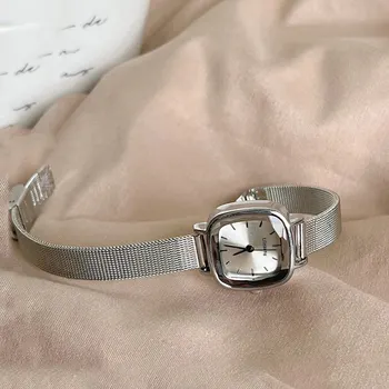여성용 작은 다이얼 쿼츠 메쉬 스트랩 시계, 패션