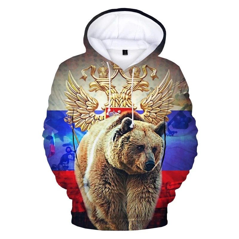 Neue Persönlichkeit Russland Bär russische Flagge gedruckt 3d Hoodie Sweatshirts Männer Mode lässig Pullover Harajuku Streetwear übergroß