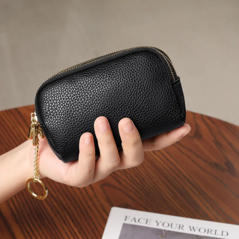 Fashion Women Coin Purse PU Leather Three Zipper Short Card Holder Wallet with Key Chain