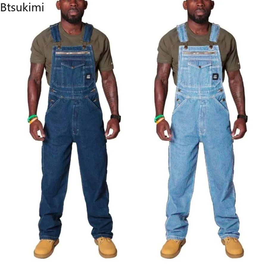 2024 Men's Cargo Trousers Solid Jeans Overalls for Men Fashion Denim Jumpsuits Oversized Pants Clothing Full Length Tracksuit