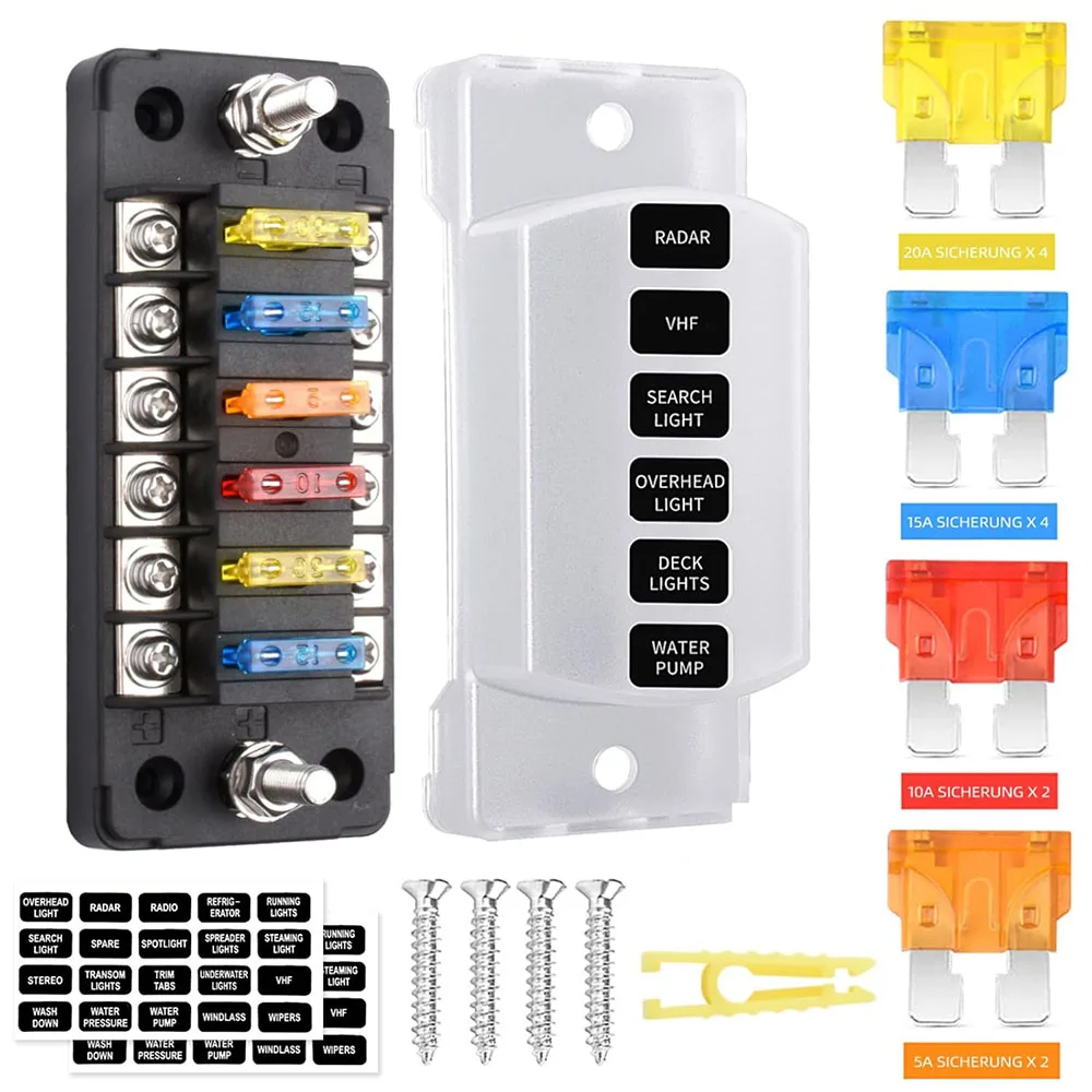 

6-way fuse holder ATC/ATO automotive fuse box suitable for positive and negative poles of automotive 12V/24V and marine vehicles