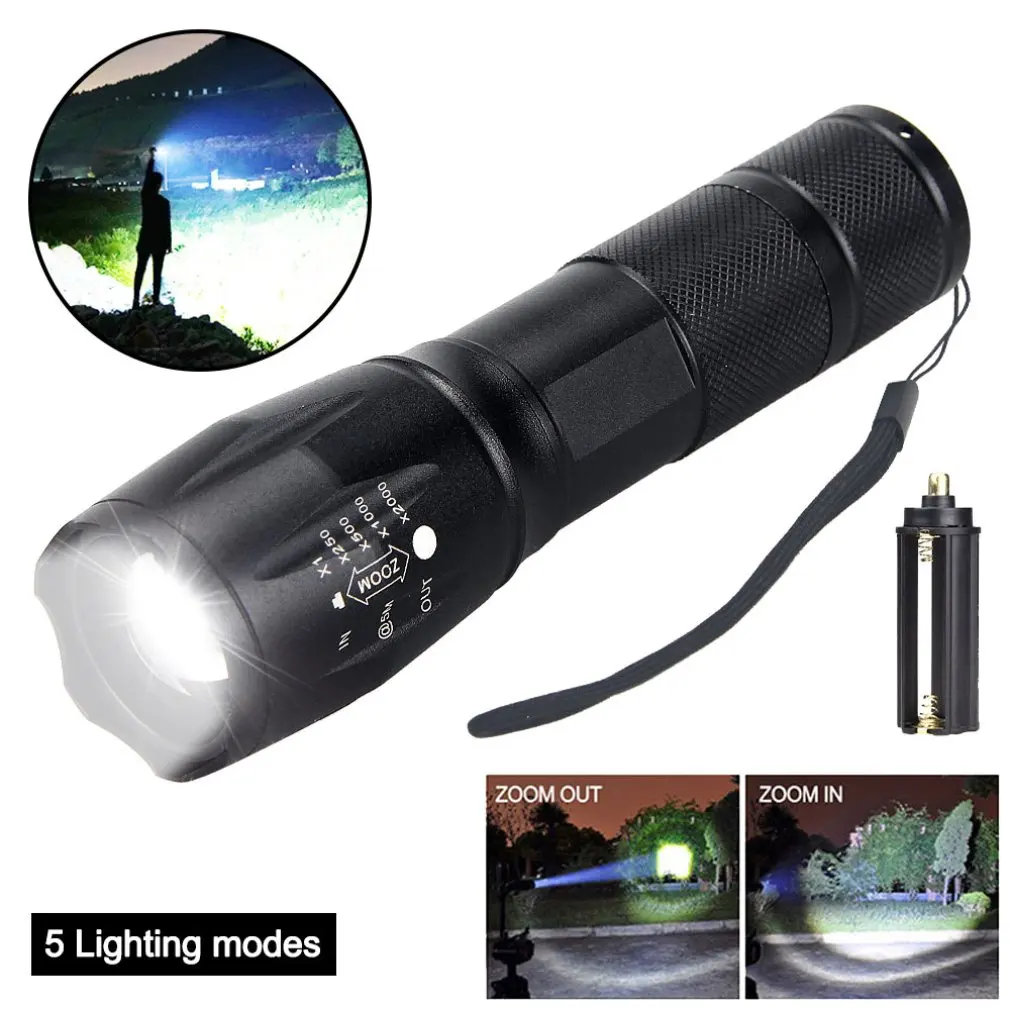 2PCS High Power Led Flashlights Camping Torch 5 Lighting Modes Aluminum Alloy Zoomable Light Waterproof Material Use AAA Battey