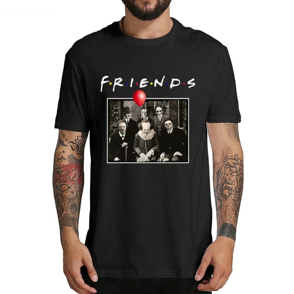 Top  Short sleeve T Shirt Camiseta masculina Horror Friends Pennywise Michael Myers Jason Voorhees Halloween Men T-Shirt