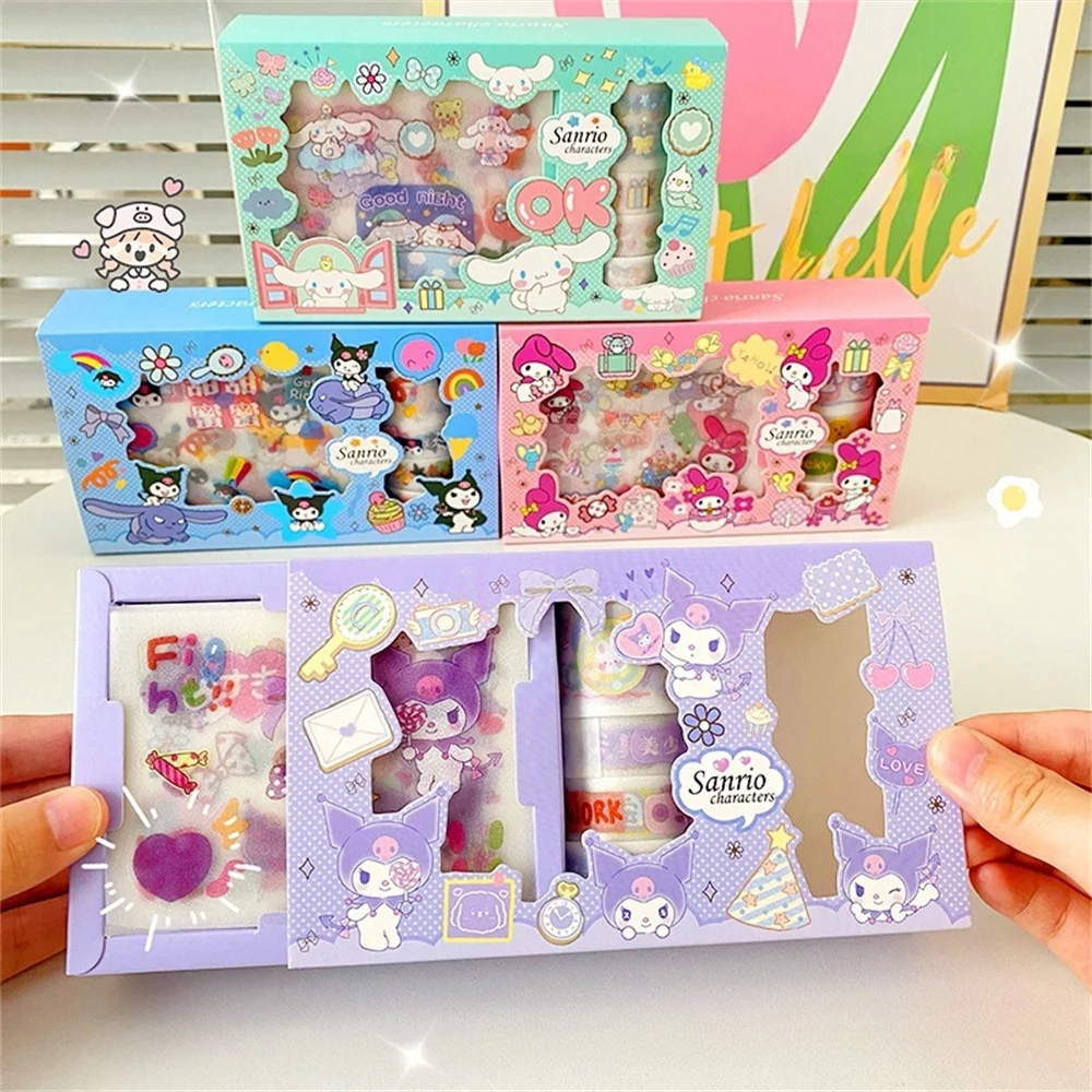 Sanrio Stickers Gift Box Set Kuromi Cinnamoroll Melody Cartoon Hand Account Books Guka Decoration DIY Sticker Girls Kids Toys