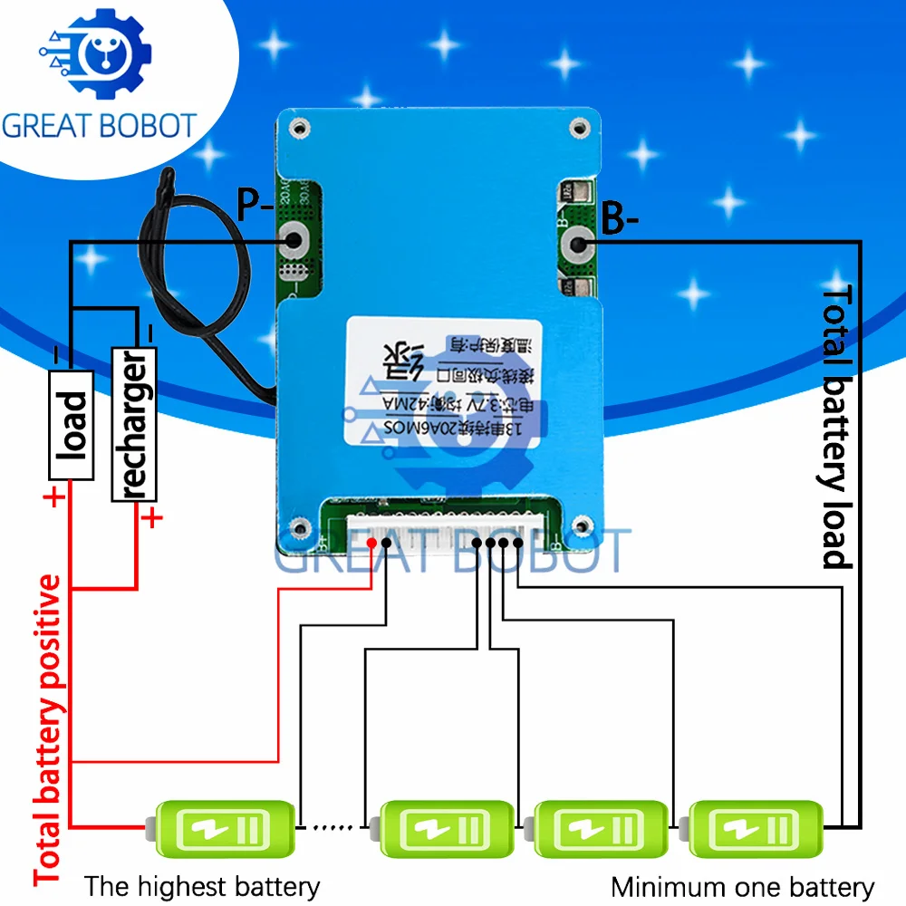 13 Strings 48V 20A 30A Balanced Lithium Battery Protection Board BMS Fit Electric Wheelchair E-Bike Motorcycle