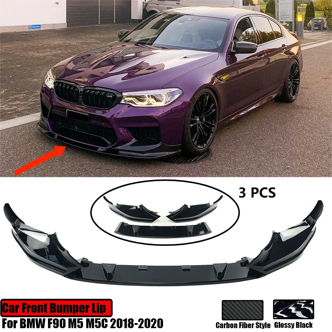 Per BMW F90 M5 M5C 2018-2020 paraurti anteriore per auto Spoiler laterale Splitter diffusore Guard Trim nero lucido aspetto in fibra di carbonio