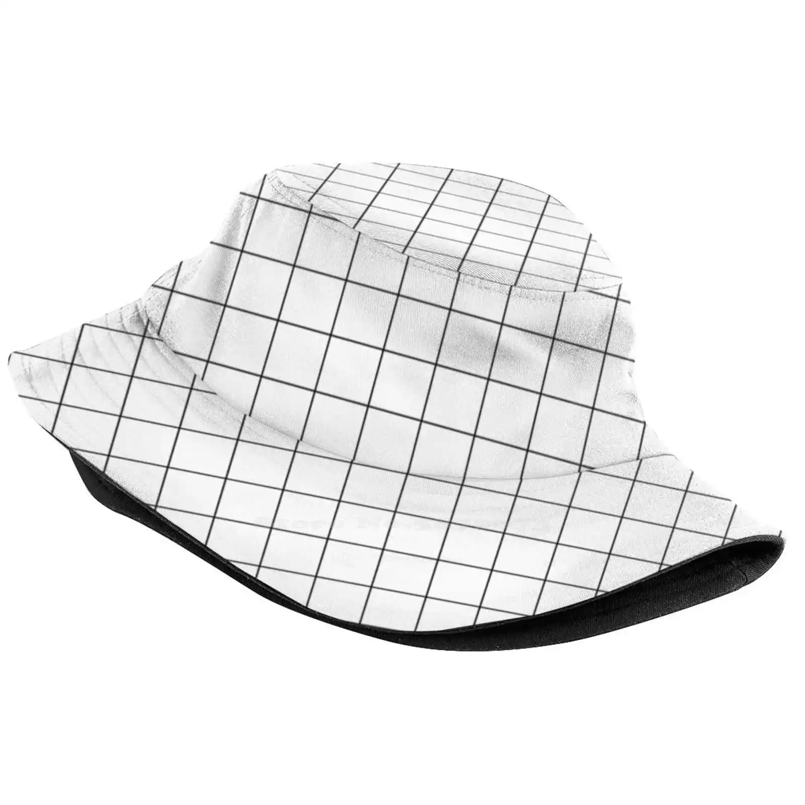 Black Grid Uv Protection Foldable Bucket Hats Women Men Gride Bnw Black And White Hipster Simple Minimalist Fashion Pattern