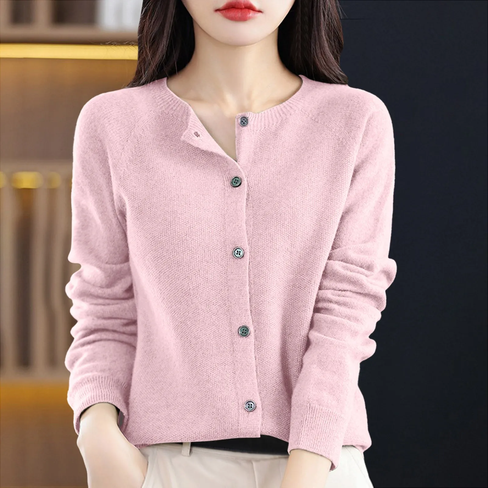 

Cinnamon Needle Knit Sweater Women's Autumn And Winter New Round Neck Outer Bottoming Shirt Solid Colour Loose Coat Jumper